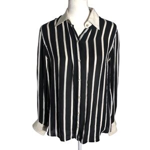 Vintage Lauren Ralph Lauren 100% silk black/white button front top Sz Medium
